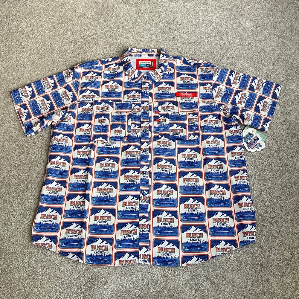 Busch Beer Shirt Men's 3XL Vented Fishing Relaxed Fit Short Sleeve Outdoor Fun